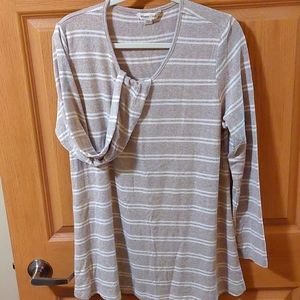 Coldwater Creek Long Sleeve Tunic Top - Tan & Cream stripe